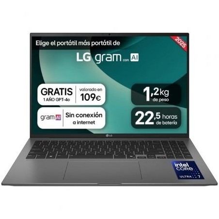 Portátil LG Gram 16" Intel Core Ultra 7-255H, 16GB, 1TB SSD
